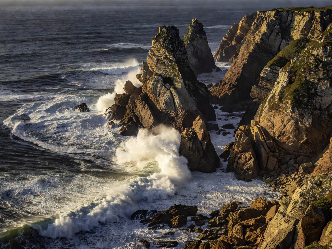 Dramatic scenic cliffs and ocean surf along Costa Vicentina Portugal