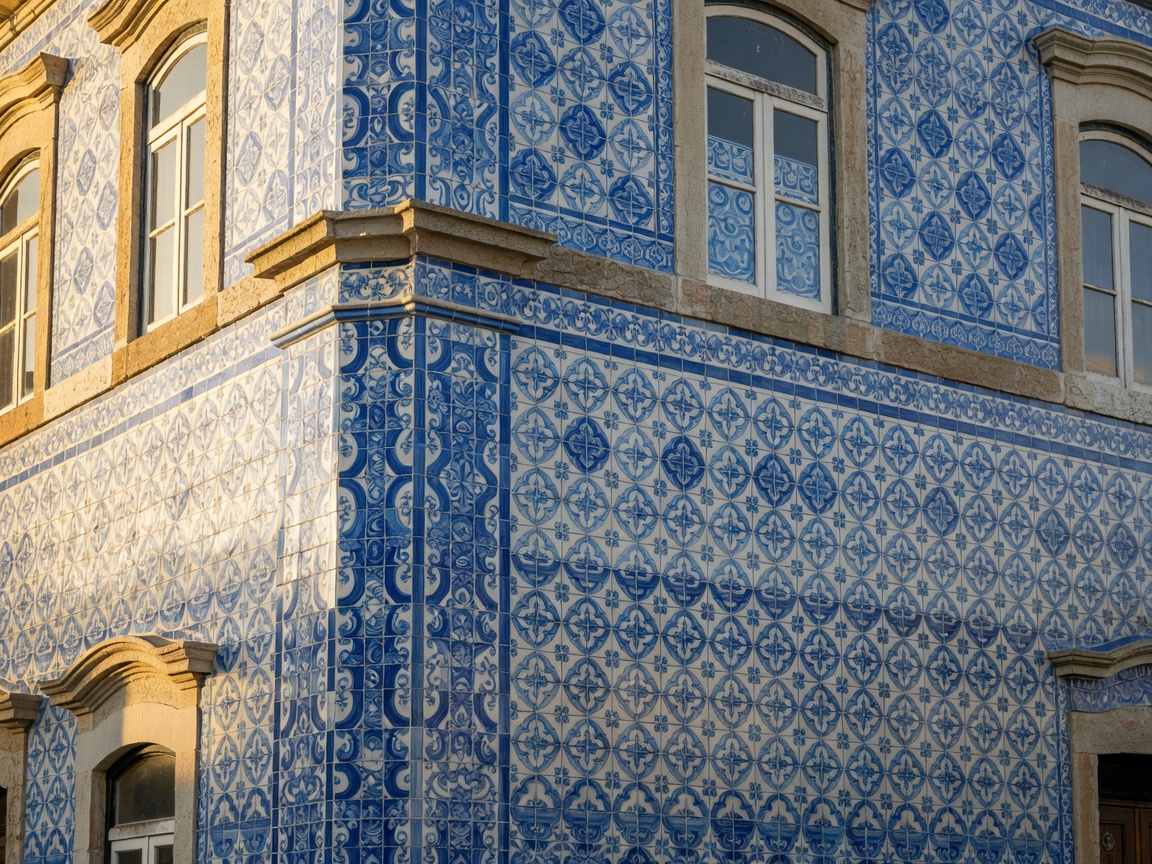 Cobalt blue Portuguese Azulejo tile wall in coastal villa