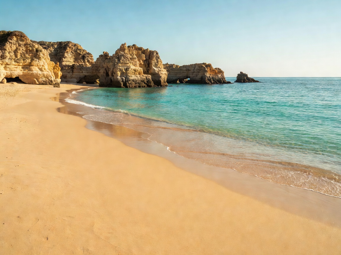 Pristine golden sand beach and turquoise water in Algarve